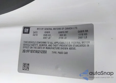 2010 Chevrolet Camaro 1Lt z USA, uszkodzony, nr VIN 2G1FF1EV7A9212350